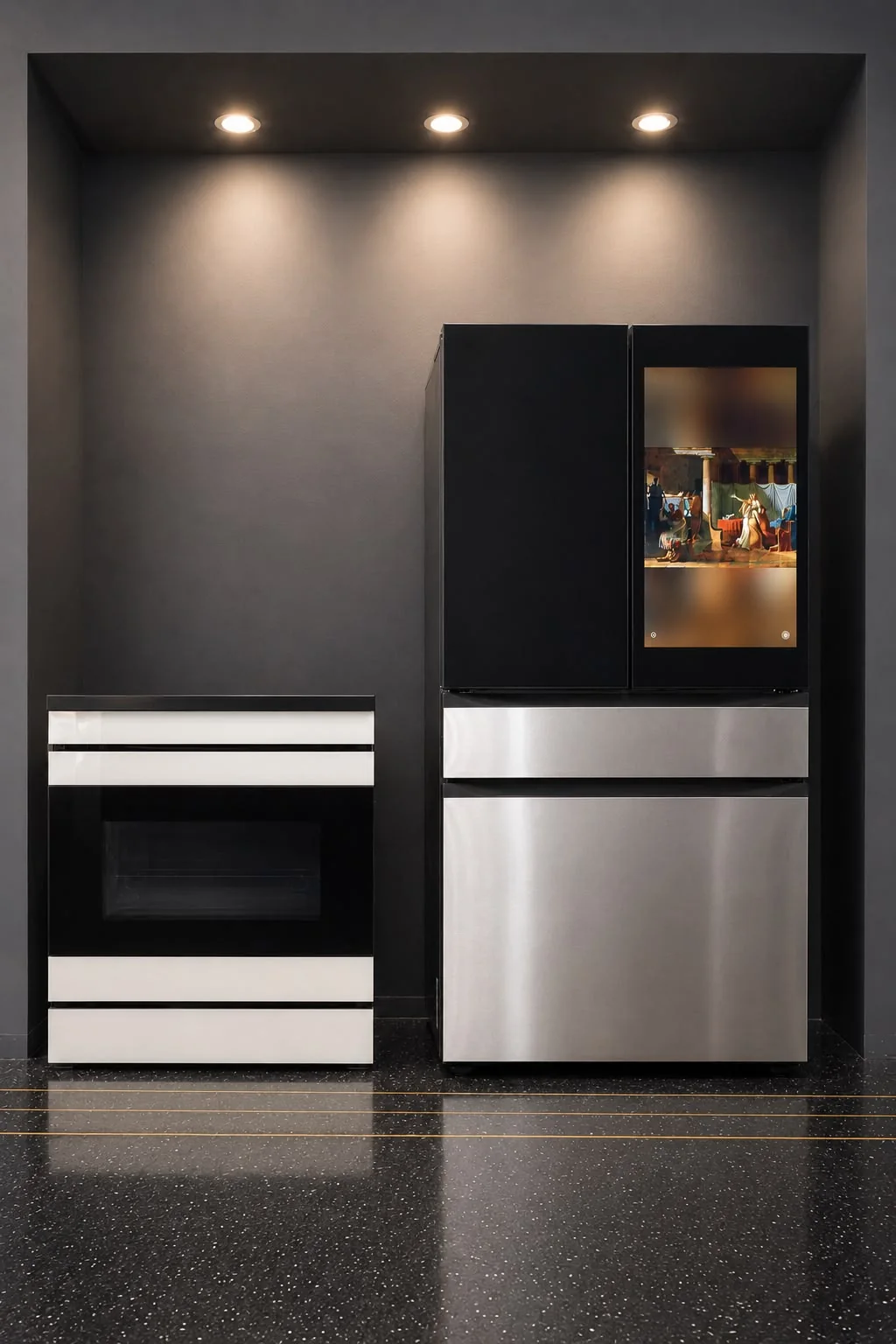 LG range and LG InstaView refrigerator displayed side by side in the AXIS showroom