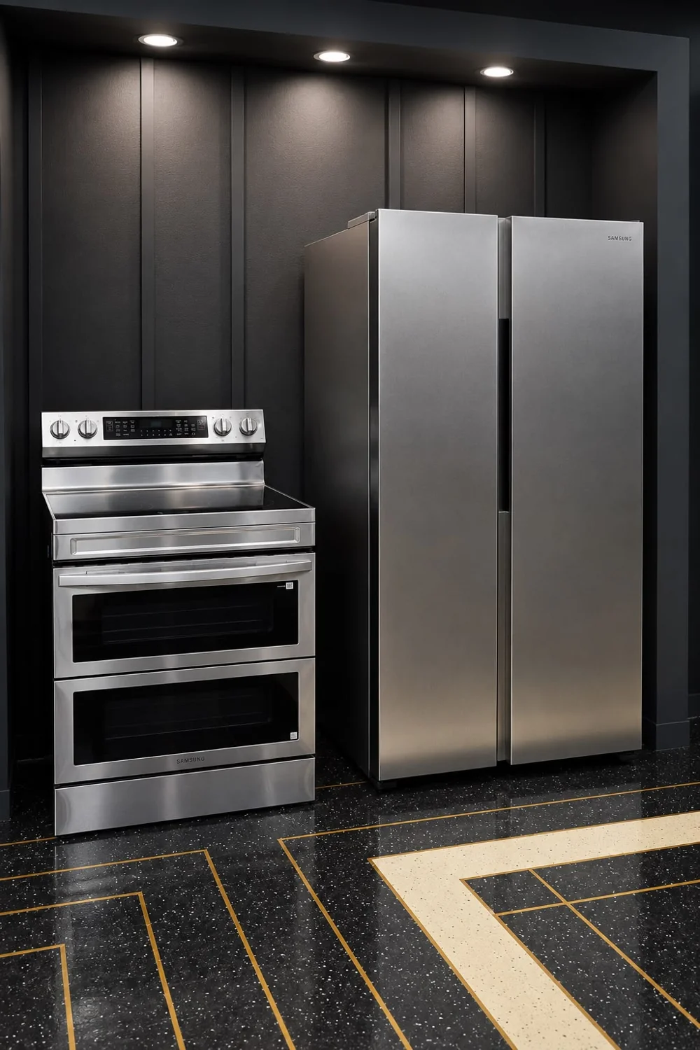 Samsung range and side-by-side refrigerator pairing in the AXIS showroom